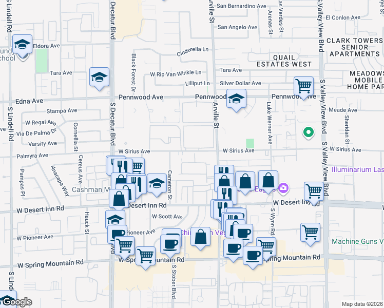 map of restaurants, bars, coffee shops, grocery stores, and more near 4509 West Sirius Avenue in Las Vegas