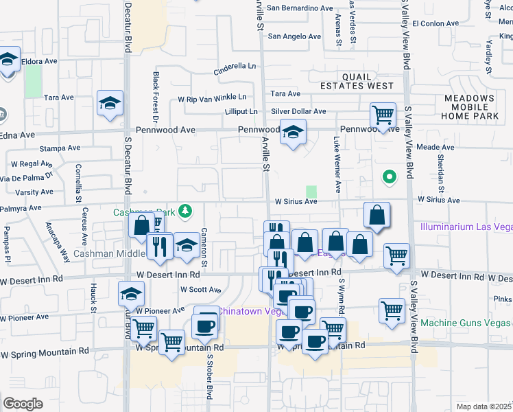 map of restaurants, bars, coffee shops, grocery stores, and more near 4439 West Sirius Avenue in Las Vegas