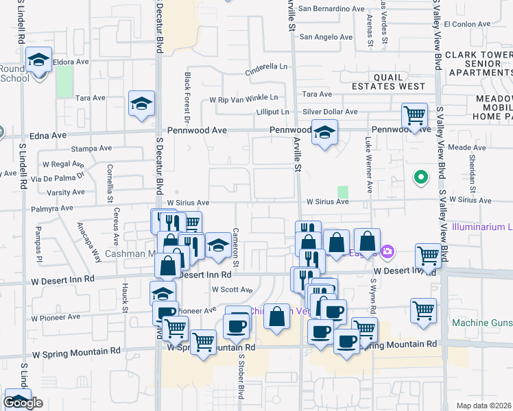 map of restaurants, bars, coffee shops, grocery stores, and more near 4509 West Sirius Avenue in Las Vegas