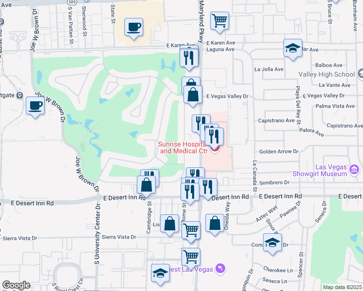 map of restaurants, bars, coffee shops, grocery stores, and more near 3141 Pinehurst Drive in Las Vegas