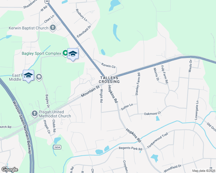 map of restaurants, bars, coffee shops, grocery stores, and more near 656 Hopkins Road in Kernersville