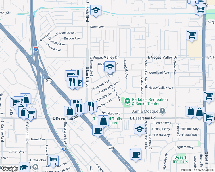 map of restaurants, bars, coffee shops, grocery stores, and more near 4350 Cloverdale Avenue in Las Vegas
