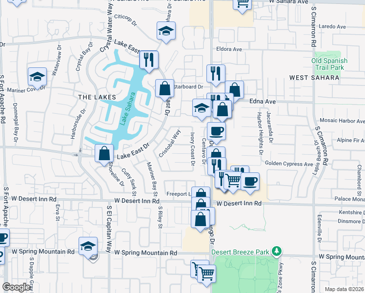 map of restaurants, bars, coffee shops, grocery stores, and more near 8637 Trafalgar Drive in Las Vegas