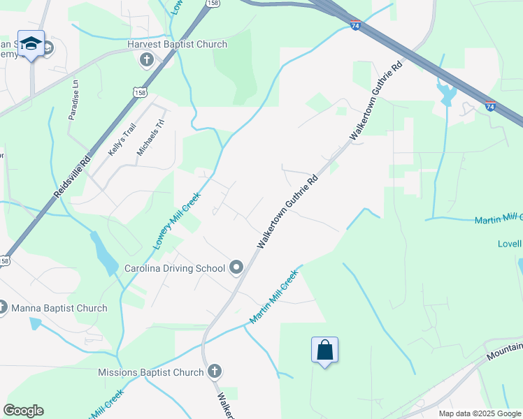 map of restaurants, bars, coffee shops, grocery stores, and more near 1025 Long Win Drive in Winston-Salem
