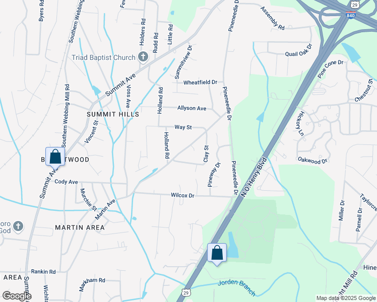 map of restaurants, bars, coffee shops, grocery stores, and more near 3912 Martin Avenue in Greensboro