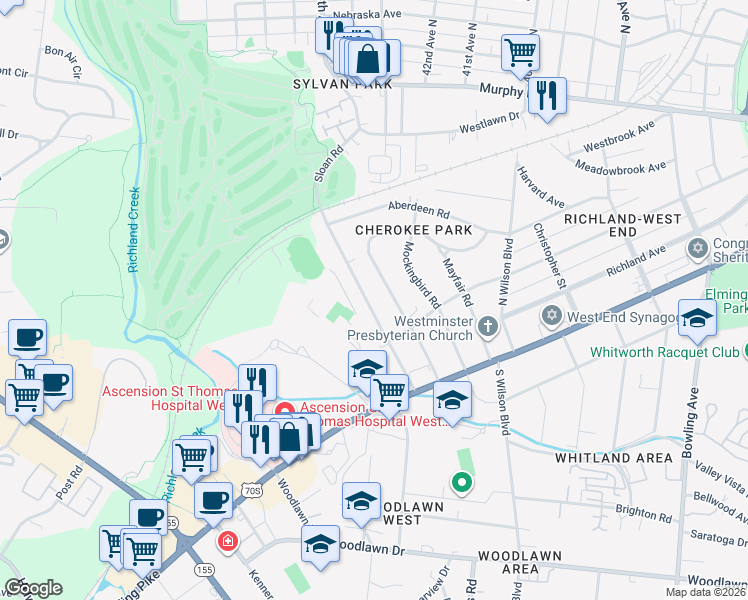 map of restaurants, bars, coffee shops, grocery stores, and more near 216 Cherokee Road in Nashville