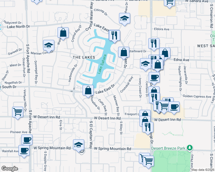 map of restaurants, bars, coffee shops, grocery stores, and more near 3172 West Waterside Circle in Las Vegas