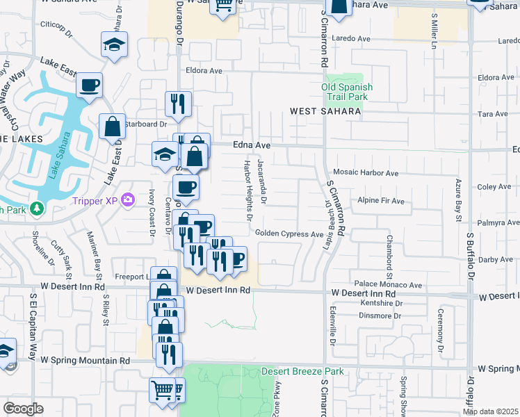 map of restaurants, bars, coffee shops, grocery stores, and more near 3061 Jacaranda Drive in Las Vegas