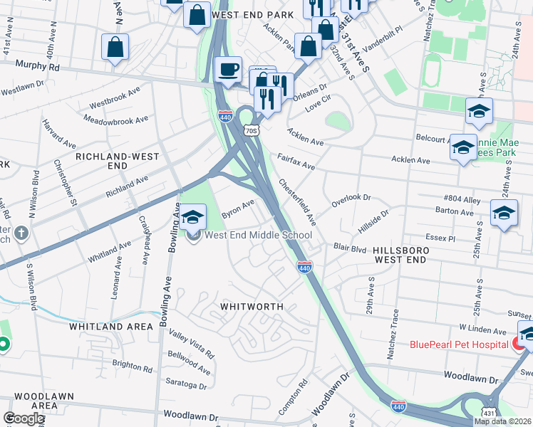 map of restaurants, bars, coffee shops, grocery stores, and more near 117 Ransom Avenue in Nashville