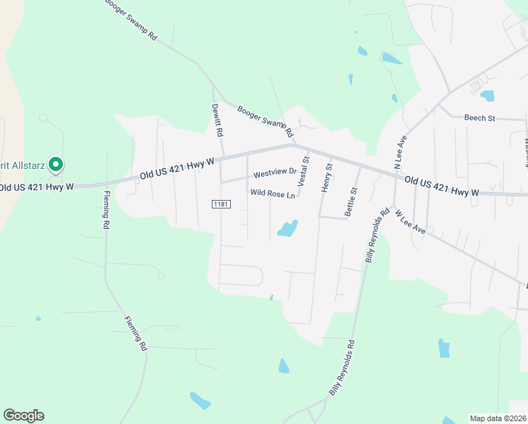 map of restaurants, bars, coffee shops, grocery stores, and more near 1548 Wild Rose Lane in Yadkinville