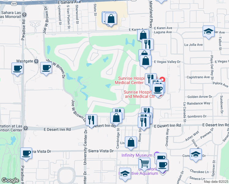 map of restaurants, bars, coffee shops, grocery stores, and more near 987 Bel Air Circle in Las Vegas