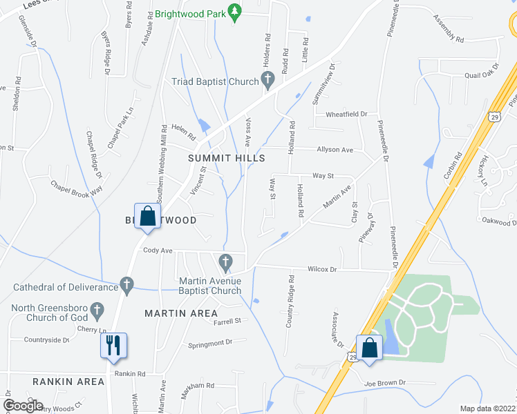 map of restaurants, bars, coffee shops, grocery stores, and more near 4505 Stephen Oaks Way in Greensboro