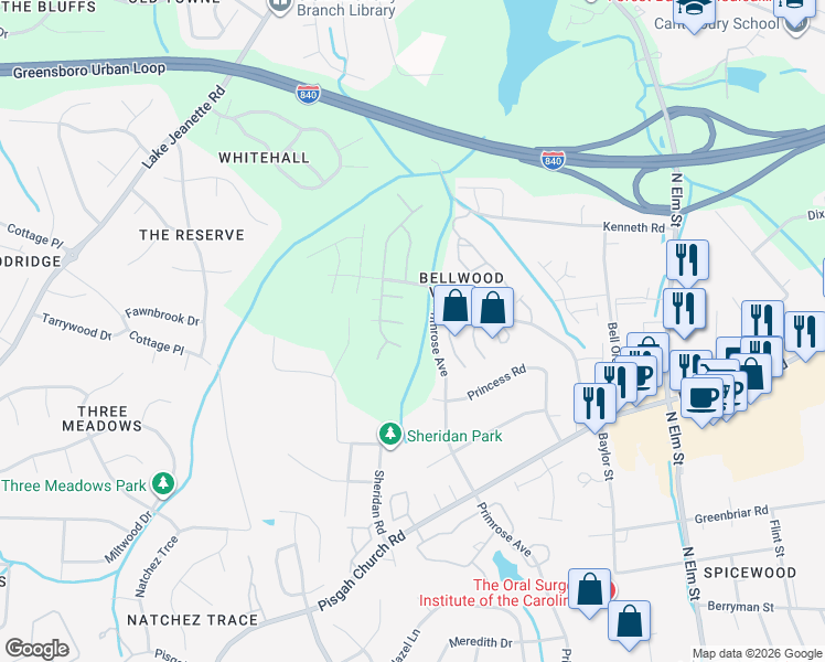 map of restaurants, bars, coffee shops, grocery stores, and more near 10 Dunnberry Court in Greensboro