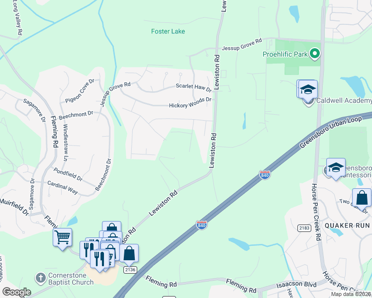 map of restaurants, bars, coffee shops, grocery stores, and more near 3609 Lewiston Road in Greensboro