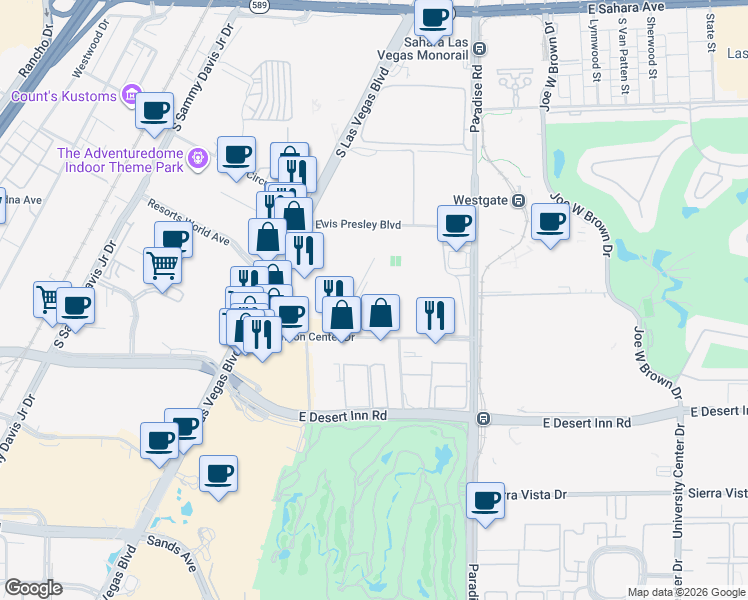 map of restaurants, bars, coffee shops, grocery stores, and more near 3064 Kishner Drive in Las Vegas
