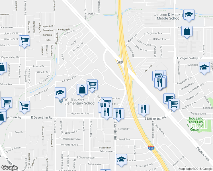 map of restaurants, bars, coffee shops, grocery stores, and more near 241 Greenbriar Townhouse Way in Las Vegas