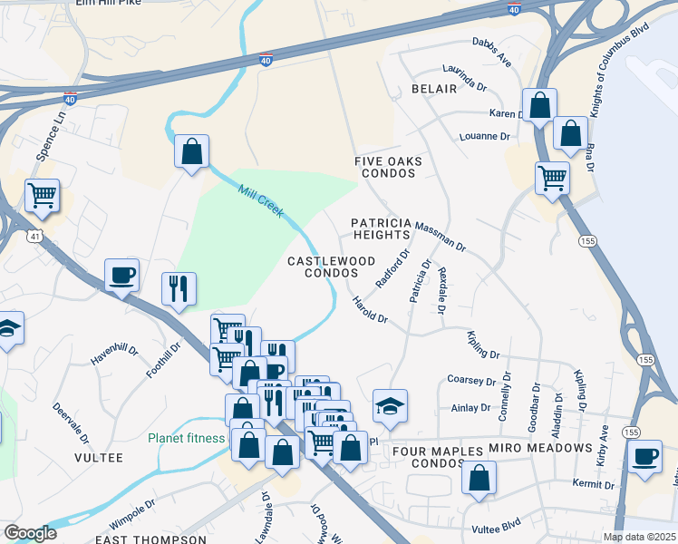 map of restaurants, bars, coffee shops, grocery stores, and more near 1058 Harold Drive in Nashville