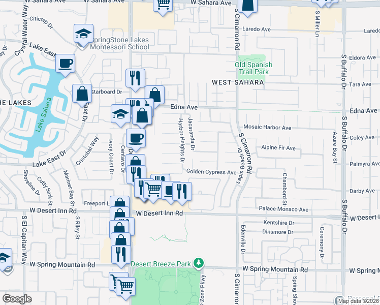 map of restaurants, bars, coffee shops, grocery stores, and more near 3061 Jacaranda Drive in Las Vegas