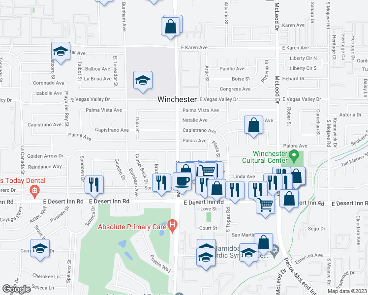 map of restaurants, bars, coffee shops, grocery stores, and more near 2432 Golden Arrow Drive in Las Vegas