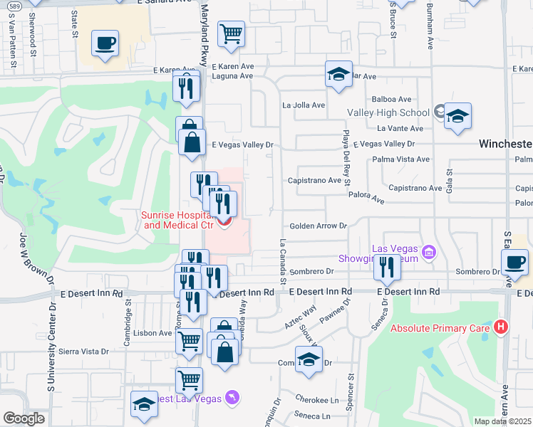 map of restaurants, bars, coffee shops, grocery stores, and more near 1405 East Vegas Valley Drive in Las Vegas