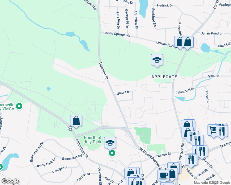 map of restaurants, bars, coffee shops, grocery stores, and more near 648 Dobson Street in Kernersville