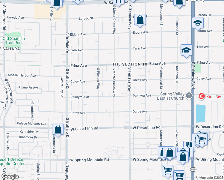 map of restaurants, bars, coffee shops, grocery stores, and more near 7430 Palmyra Avenue in Las Vegas