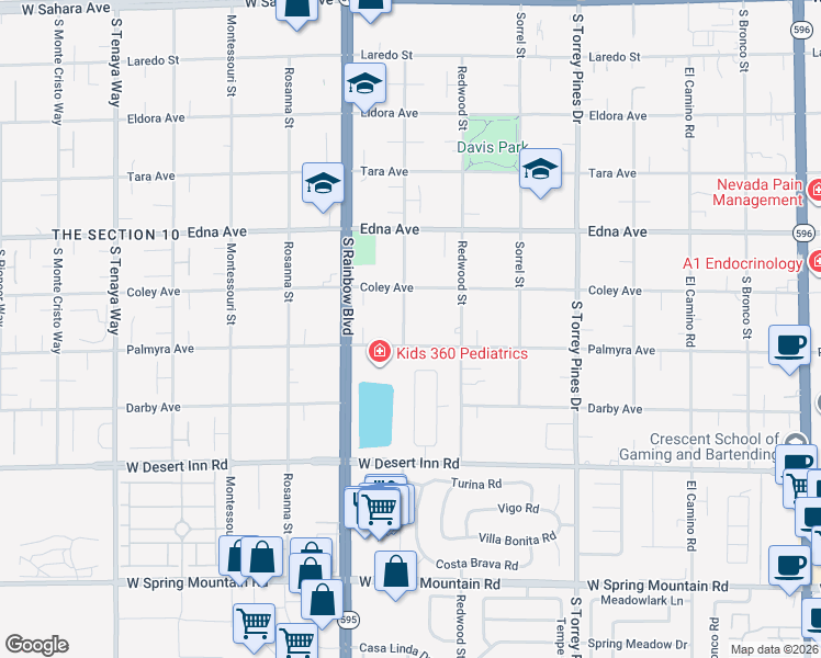 map of restaurants, bars, coffee shops, grocery stores, and more near 3074 Santa Margarita St in Las Vegas