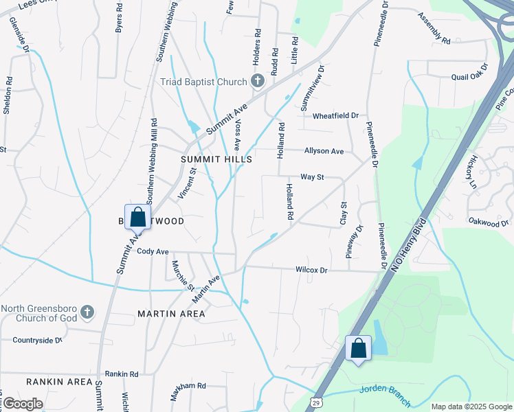 map of restaurants, bars, coffee shops, grocery stores, and more near 4504 Stephen Oaks Way in Greensboro