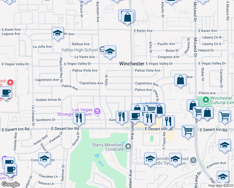 map of restaurants, bars, coffee shops, grocery stores, and more near 2266 Golden Arrow Drive in Las Vegas