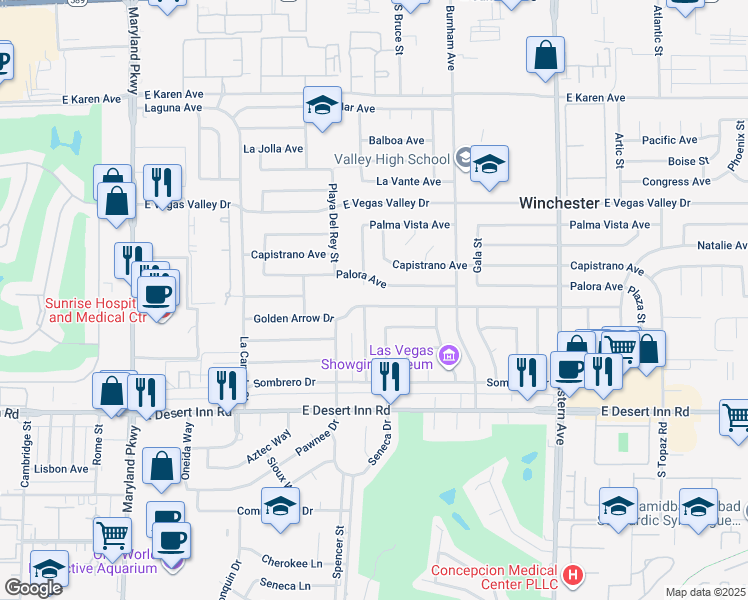 map of restaurants, bars, coffee shops, grocery stores, and more near 1860 Golden Arrow Drive in Las Vegas