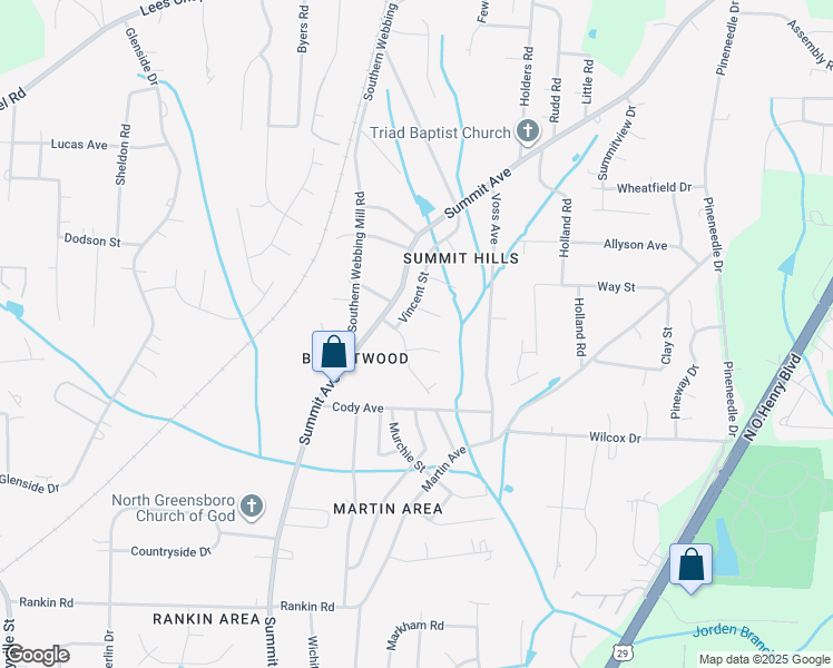 map of restaurants, bars, coffee shops, grocery stores, and more near 7 Mullis Court in Greensboro