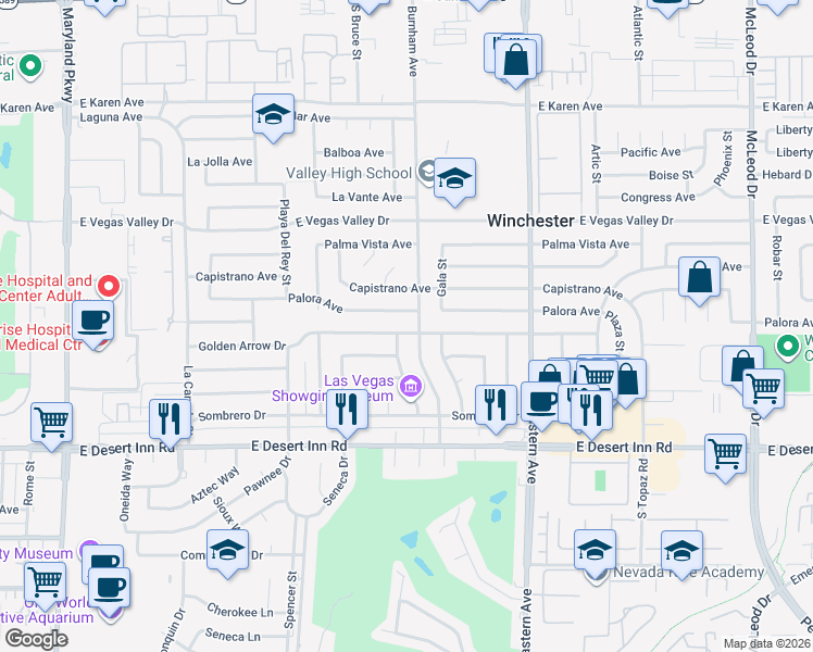 map of restaurants, bars, coffee shops, grocery stores, and more near 2068 Golden Arrow Drive in Las Vegas