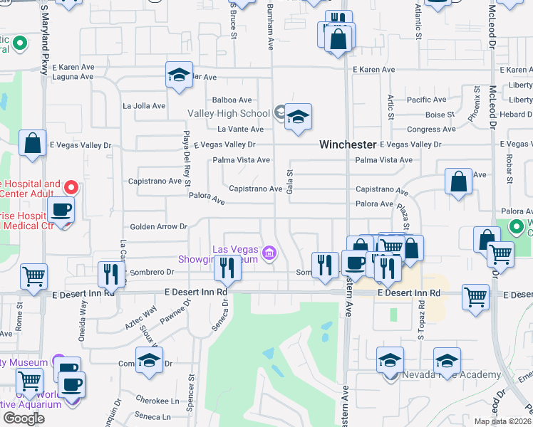 map of restaurants, bars, coffee shops, grocery stores, and more near 2068 Golden Arrow Drive in Las Vegas