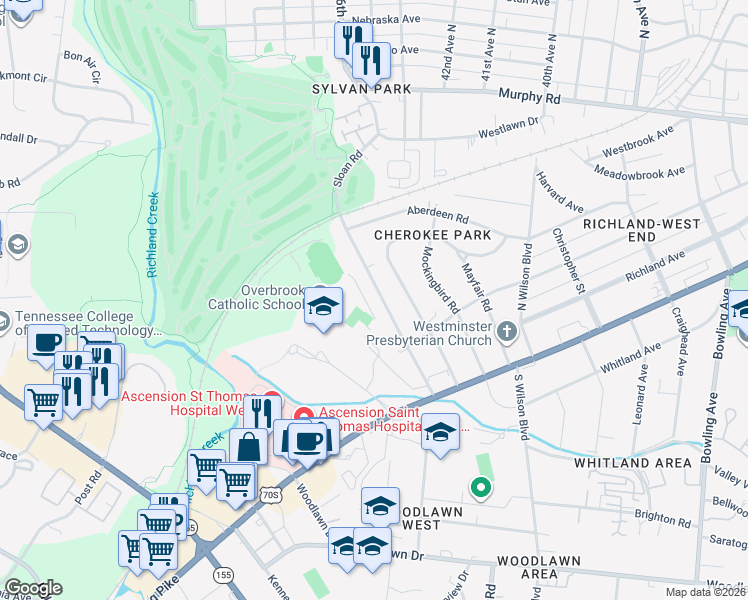 map of restaurants, bars, coffee shops, grocery stores, and more near 223 Cherokee Road in Nashville