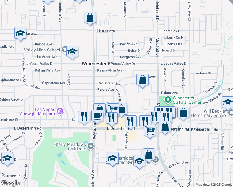 map of restaurants, bars, coffee shops, grocery stores, and more near 2504 Golden Arrow Drive in Las Vegas