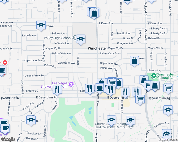 map of restaurants, bars, coffee shops, grocery stores, and more near 2266 Golden Arrow Drive in Las Vegas