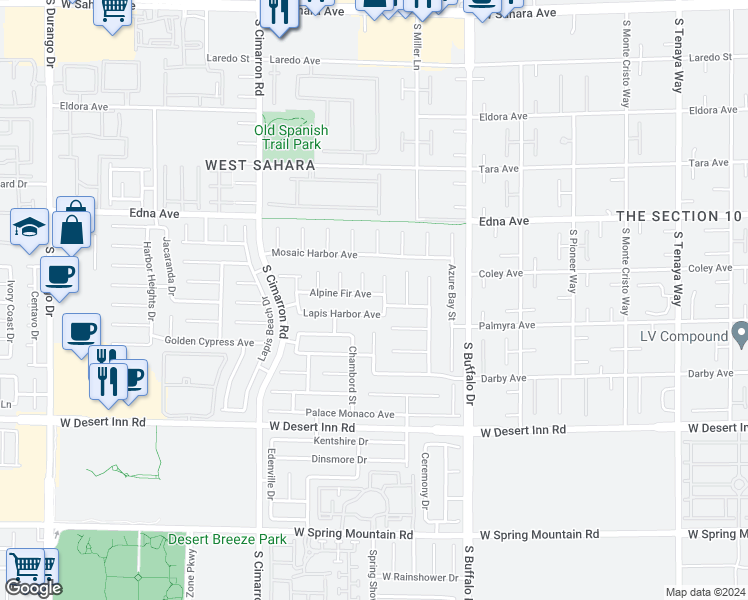 map of restaurants, bars, coffee shops, grocery stores, and more near 7983 Alpine Fir Avenue in Las Vegas