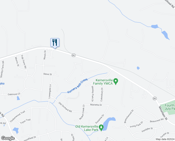 map of restaurants, bars, coffee shops, grocery stores, and more near 140 Crestland Drive in Kernersville