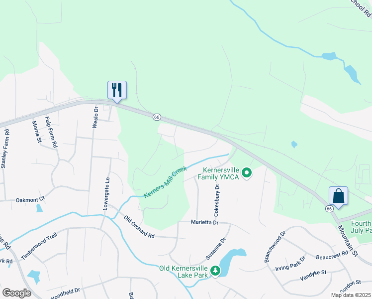 map of restaurants, bars, coffee shops, grocery stores, and more near 140 Crestland Drive in Kernersville