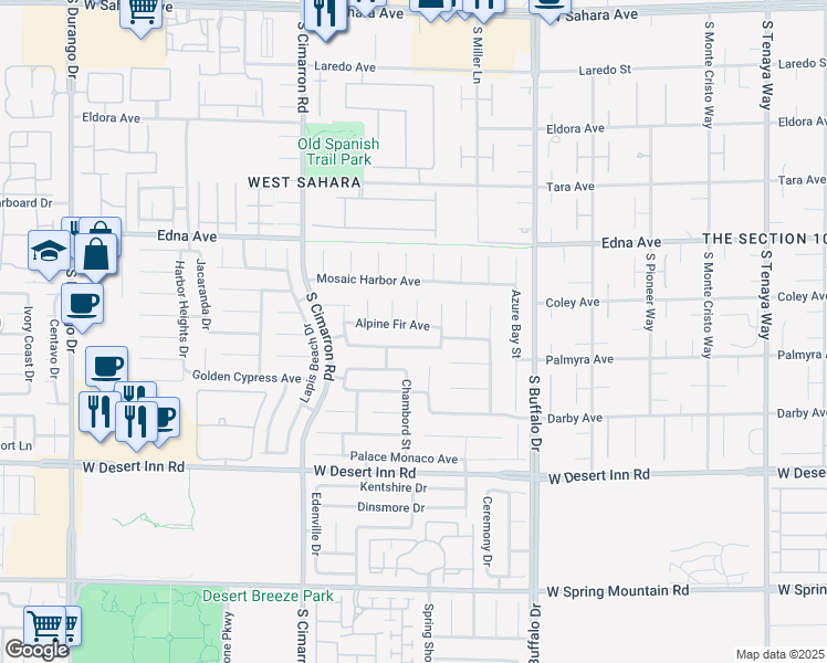map of restaurants, bars, coffee shops, grocery stores, and more near 8013 Alpine Fir Avenue in Las Vegas