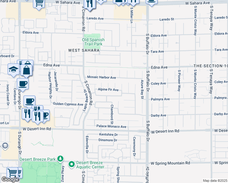 map of restaurants, bars, coffee shops, grocery stores, and more near 8013 Alpine Fir Avenue in Las Vegas