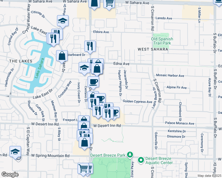 map of restaurants, bars, coffee shops, grocery stores, and more near 8495 Regal Hills Court in Las Vegas