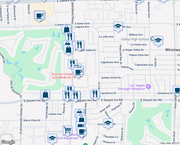 map of restaurants, bars, coffee shops, grocery stores, and more near 1405 East Vegas Valley Drive in Las Vegas