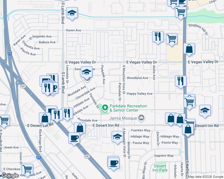 map of restaurants, bars, coffee shops, grocery stores, and more near 4528 Rosedale Avenue in Las Vegas