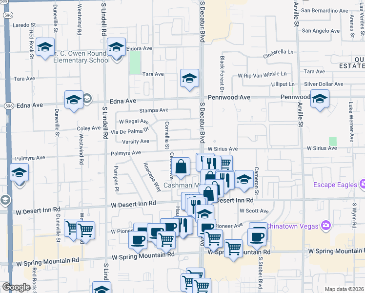 map of restaurants, bars, coffee shops, grocery stores, and more near 3110 Cereus Avenue in Las Vegas