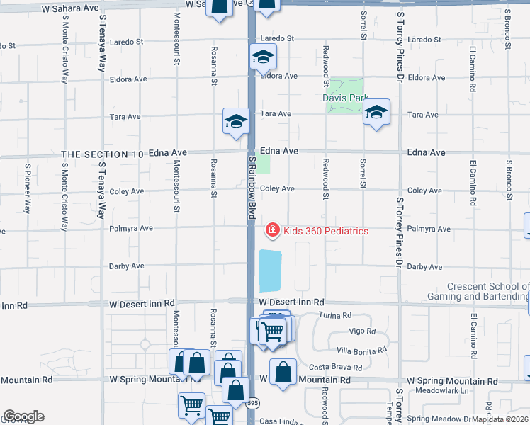 map of restaurants, bars, coffee shops, grocery stores, and more near 6876 Palmyra Avenue in Las Vegas