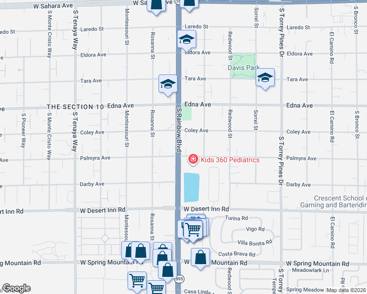 map of restaurants, bars, coffee shops, grocery stores, and more near 6876 Palmyra Avenue in Las Vegas