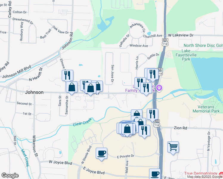 map of restaurants, bars, coffee shops, grocery stores, and more near 1802 Main Drive in Springdale