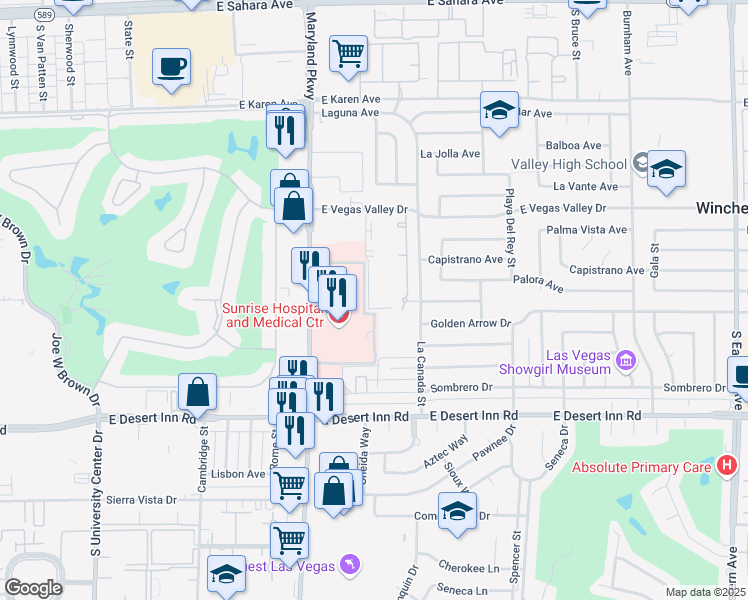 map of restaurants, bars, coffee shops, grocery stores, and more near 1405 East Vegas Valley Drive in Las Vegas