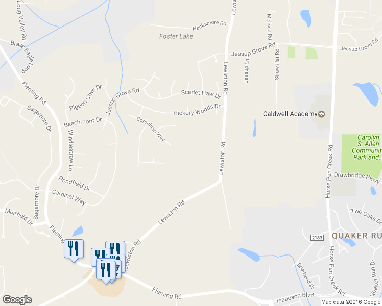 map of restaurants, bars, coffee shops, grocery stores, and more near 3609 Lewiston Road in Greensboro